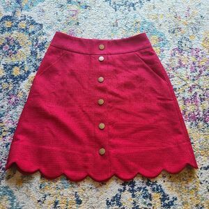 J. Crew Red Mini Skirt with Scalloped Hem